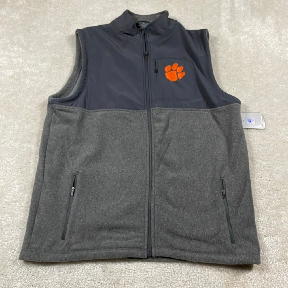 Colosseum Clemson Tigers Mens XL Grey Fleece Full Zip Vest NWT NCAA Football
